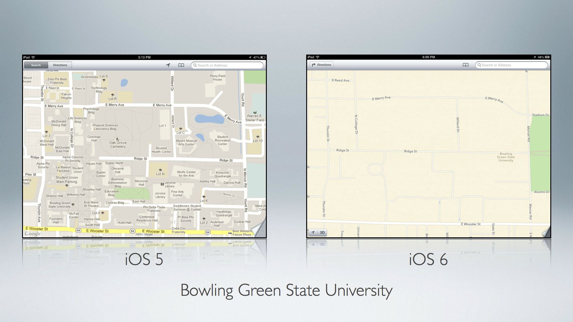 Google maps срещу Apple maps в една картинка